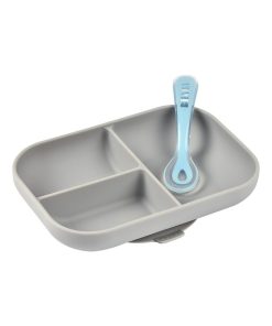 Coffret assiette à compartiments et cuillère - Gris