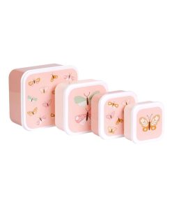 Lot de 4 boîtes à goûter Papillons - Rose