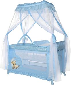 Lit parapluie bébé avec BALDAQUIN – Lit pliant / pliable à bascule Magic - bleu - Bleu