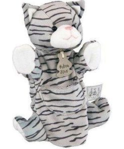 Doudou Histoire d'Ours Chat Gris Rayure Poche Marionnette - - Gris
