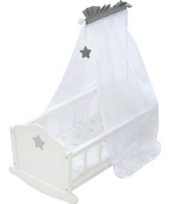 ROBA Berceau de Poupée Complet "Stella" - Inclus Textile à Motif Étoile - Blanc/Gris - N/A
