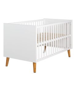 ROBA Lit bébé évolutif "Mick" - 70x140 - Hauteur Réglable - 3 Barreaux Amovibles - Blanc/Décor Bois - Blanc