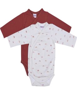 Lot De 2 Bodies Manches Longues En Coton Arc-en-ciel (6 Mois) - Rouge