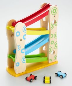 Toboggan + 3 voitures en bois - multicolore