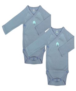 Eveil Et Nature Lot De 2 Bodys Manches Longues Coton Bio - Bleu foncé