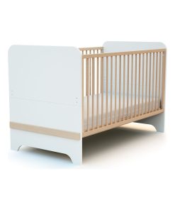 AT4 - Lit Évolutif 70x140cm CARROUSEL Blanc et Hêtre Verni - Marron foncé