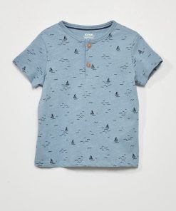 T-shirt col tunisien - BLEU