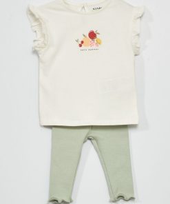 T-shirt en jersey + legging - 2 pièces - Blanc/vert