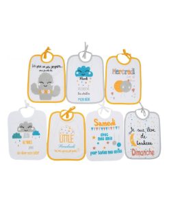 Lot de 7 bavoirs naissance semainiers - Jaune