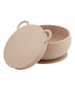 Bol bébé avec ventouse et couvercle en silicone - Beige clair