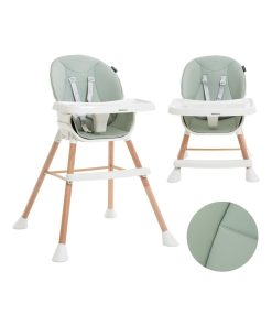 Chaise Haute Évolutive en Bois - 3 en 1 – 6 mois jusqu’à 5 ans - réhausseur - vert - Vert