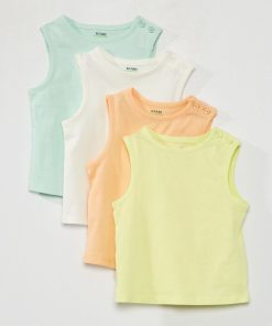 Lot de 4 débardeurs unis - Blanc/vert/orange/jaune