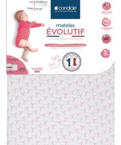 Matelas bébé Évolutif déhoussable - 70cm x 140cm x 12cm - Blanc