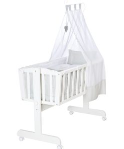 ROBA Berceau Heartbreaker 40x90 cm + Équipement Complet - Bois Laqué Blanc - Blanc