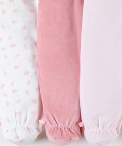 Set de 3 pyjamas 1 pièce en velours, rose/écru - Rose