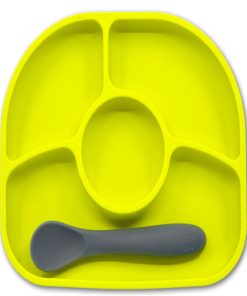 Assiette à compartiments avec ventouse et cuillère Yümi lime - Vert