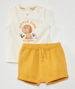 Ensemble débardeur imprimé + short en french terry - Blanc/jaune
