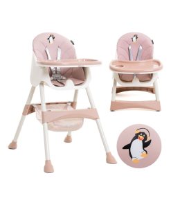 Chaise Haute Bébé Evolutive -dès 6 mois jusqu’à 20kg -Disco Pinguin - hauteur réglable - rose - Rose