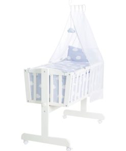 ROBA Berceau Petit Nuage Bleu Clair 40x90 cm + Équipement Complet - Bois Laqué Blanc - Blanc