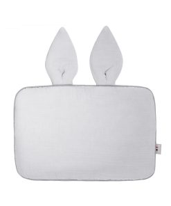 Oreiller plat lapin en gaze de coton, Jeanne - Gris