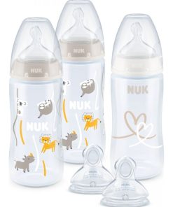 Lot 3 biberons First Choice+ Temperature Control + 2 tétines 0-6M Nuk - Transparent