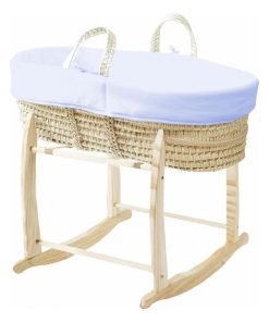 Couffin avec Support Bois - Habillage Azur en Coton Bio - Bleu clair
