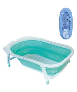 Baignoire bébé pliable Ultra Compacte 35L et thermomètre de bain Tigex - Bleu