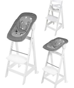 ROBA Chaise Haute Évolutive "Born Up" + Transat "Little Stars" - Blanc/Gris - Blanc