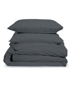Bleu Câlin - Parure de lit unie 2 personnes Percale de coton 80 fils/m² - gris anthracite