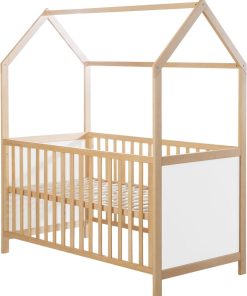 ROBA Lit Cabane Évolutif 70x140 - Certifié FSC - Convertible - Hauteur Réglable - Naturel et Blanc - Blanc Marron