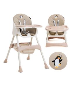 Chaise Haute Bébé Evolutive -dès 6 mois jusqu’à 20kg -Disco Pinguin - hauteur réglable - beige - Beige