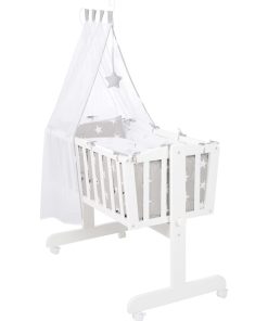 ROBA Berceau Little Stars 40x90 cm + Équipement Complet - Bois Laqué Blanc - Blanc
