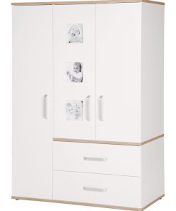 ROBA Armoire "Pia" 3 portes – avec 3 cadres d'images – blanc / chêne - Blanc