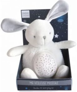 Veilleuse musicale peluche lapin (20 cm) - Blanc