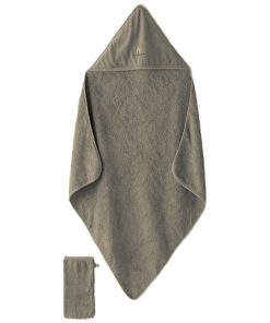 Eveil Et Nature Cape De Bain Et Gant Coton Bio - Marron
