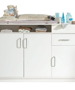 ROBA Commode à langer "Nordic weiss" avec Plan Amovible - 3 Portes et 1 Tiroir - Hauteur 92 cm - Blanc