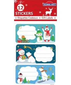 12 étiquettes adhésives de Noël - Bonhomme de neige et Ours blanc - N/A