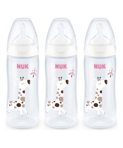 Lot de 3 biberons col large Serenity+ TC 360ml 6-18M perçage M Girafe Nuk - Transparent