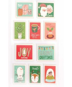 10 Stickers Timbres Noel Effet 3d Glitter - N/A
