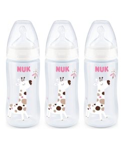 Lot de 3 biberons col large Serenity+ TC 300ml 0-6M perçage M Girafe Nuk - Transparent