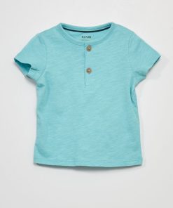 T-shirt col tunisien - Bleu
