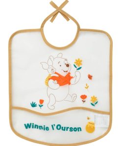 Bavoir 6 mois imperméable avec poche 28x32 cm - Winnie Retro - Jaune