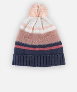 Bonnet tricot à pompon, tricolore - Orange