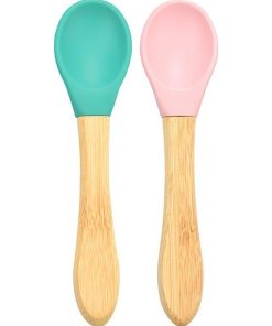 Cuillères bébé en bambou et silicone (lot de 2) - Rose