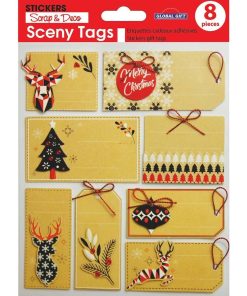 8 étiquettes cadeaux autocollantes - Noël scandinave kraft - N/A