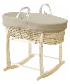 Couffin avec Support Bois - Habillage Noisette en Coton Bio - Beige