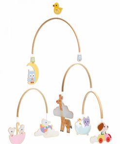 Mobile Decoratif En Bois Les Bebes Animaux - Jaune