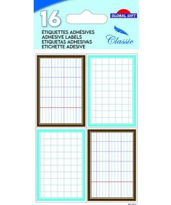 16 étiquettes adhésives scolaires - Rectangles effet cahier - bleu et marron - N/A