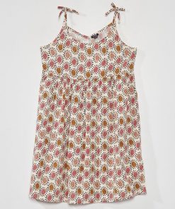 Robe fluide avec imprimé - Ecru/rose
