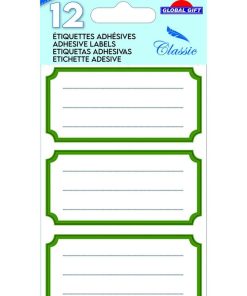 12 étiquettes adhésives scolaires - Rectangle vintage vert - N/A